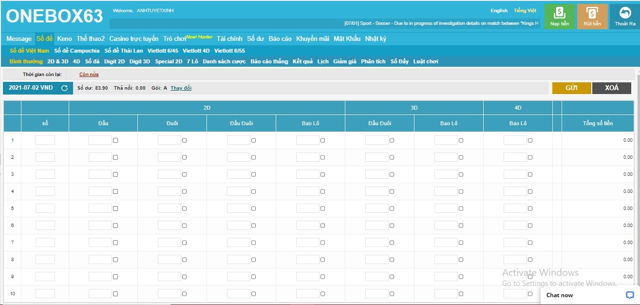 Giao diện trò chơi lô đề online tại nhà cái Onebox63