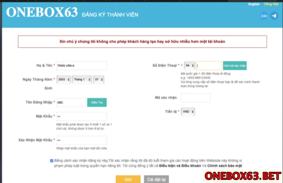 đăng nhập onebox63