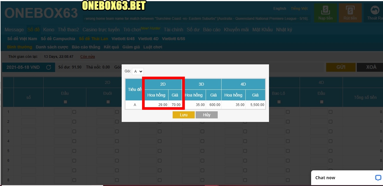 Đánh đầu 2D số đề Thái Lan tại Onebox63